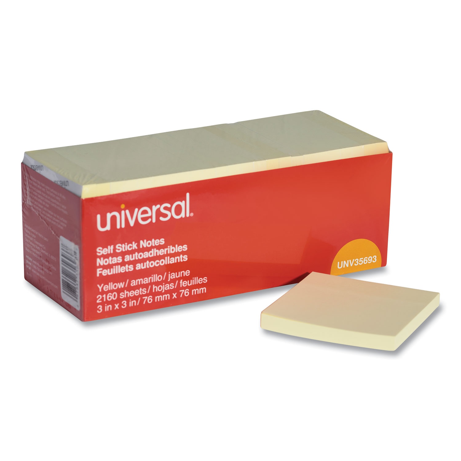 Universal Self-Stick Note Pads, 3" X 3", Yellow, 90-Sheet, 24/Pack 35693