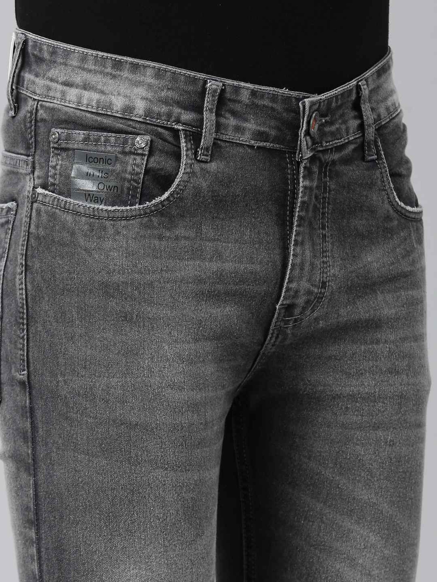 CINOCCI Grey Cotton Slim Fit Jeans