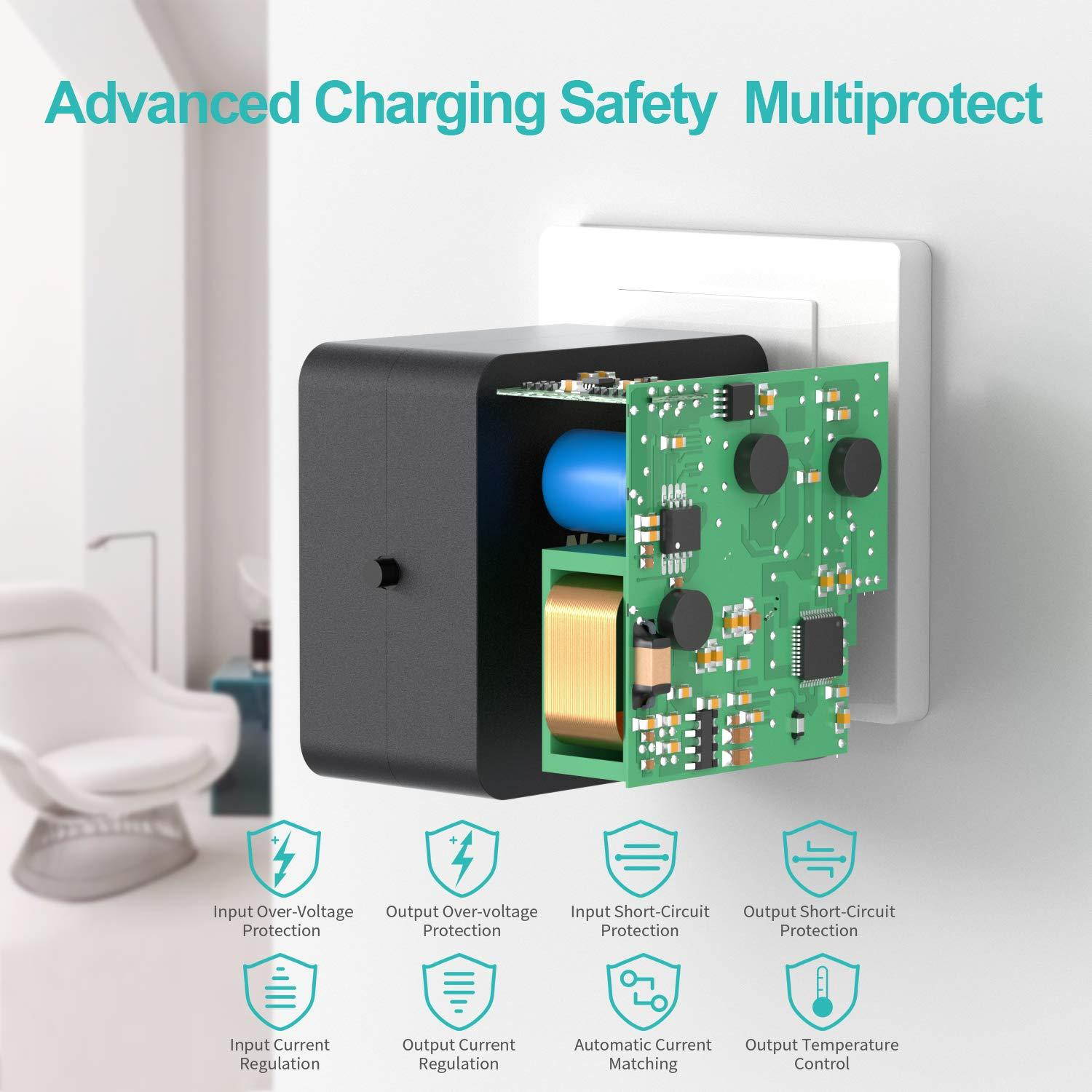 Nekteck 45W USB C Wall Charger with Power Delivery, Laptop Fast Charging Adapter Built-in 6ft Type C Cable for MacBook, Dell XPS, Surface Go, Pixel, Galaxy, Nintendo (Black)