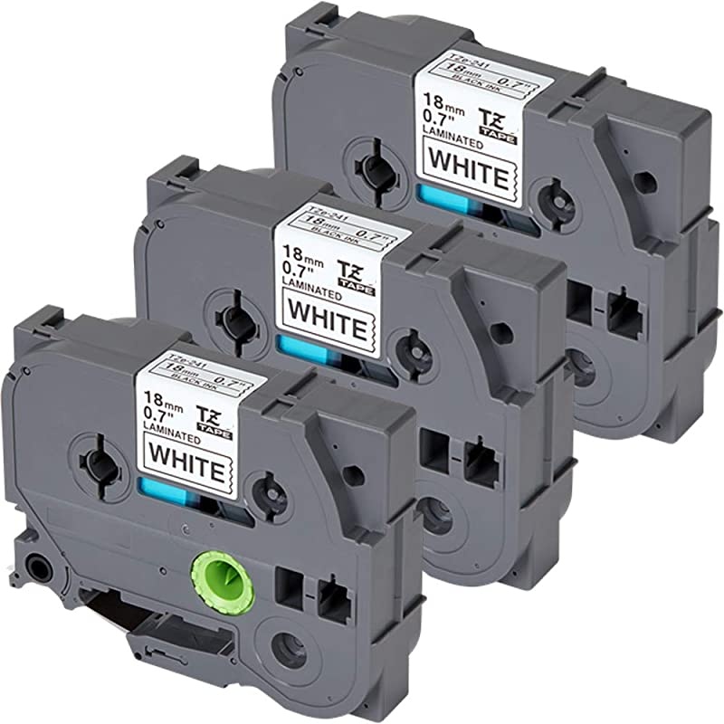 18mm Black on White Standard Laminated Label Tape Replace TZe 241 Compatible with Brother PTouch Label Maker 07 Inch x 262 Feet 3 Pack