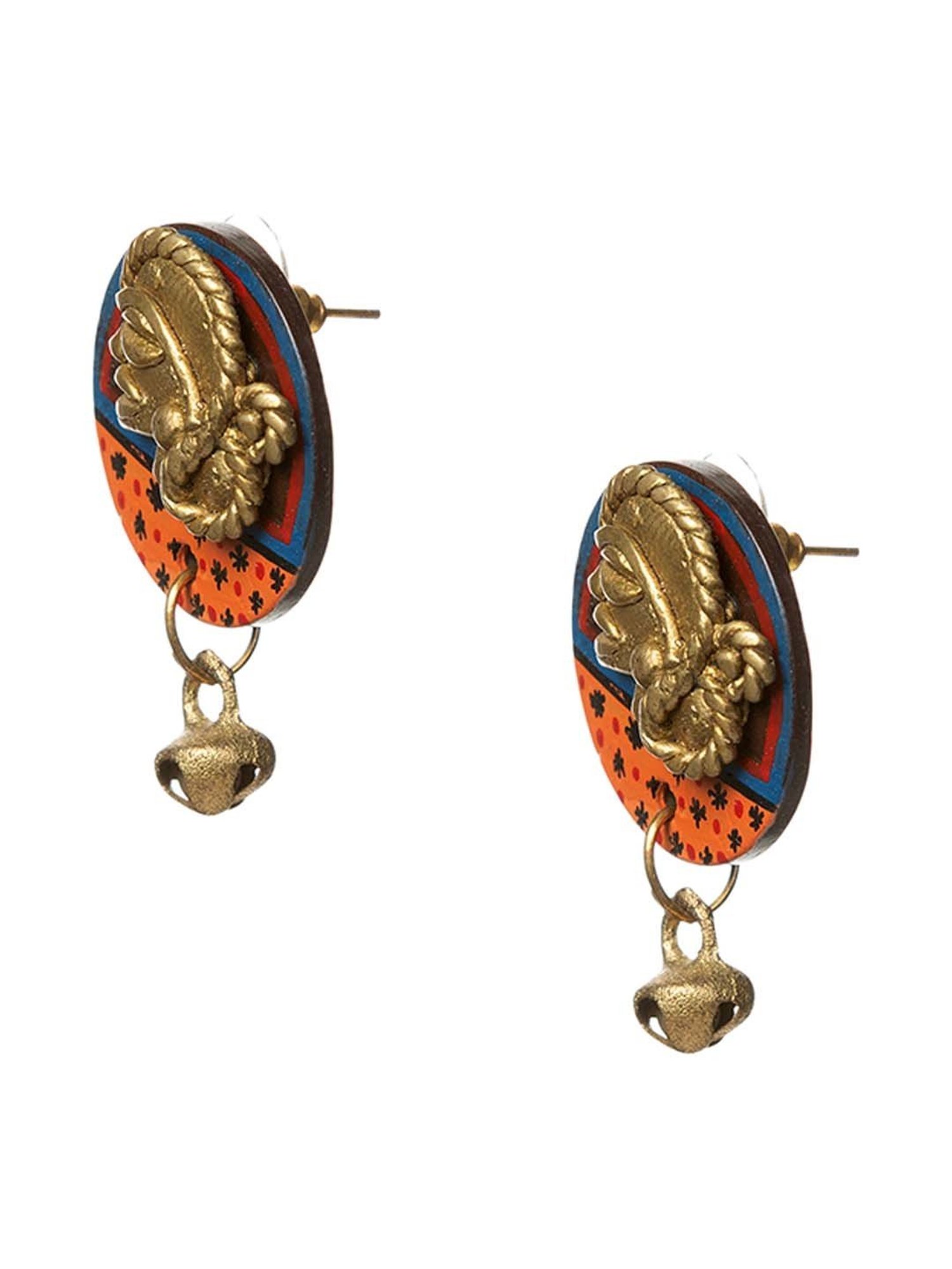ExclusiveLane 'Tribal Dhokra Women' Multicolored Brass & Coconut Shell Earrings in Dhokra Art