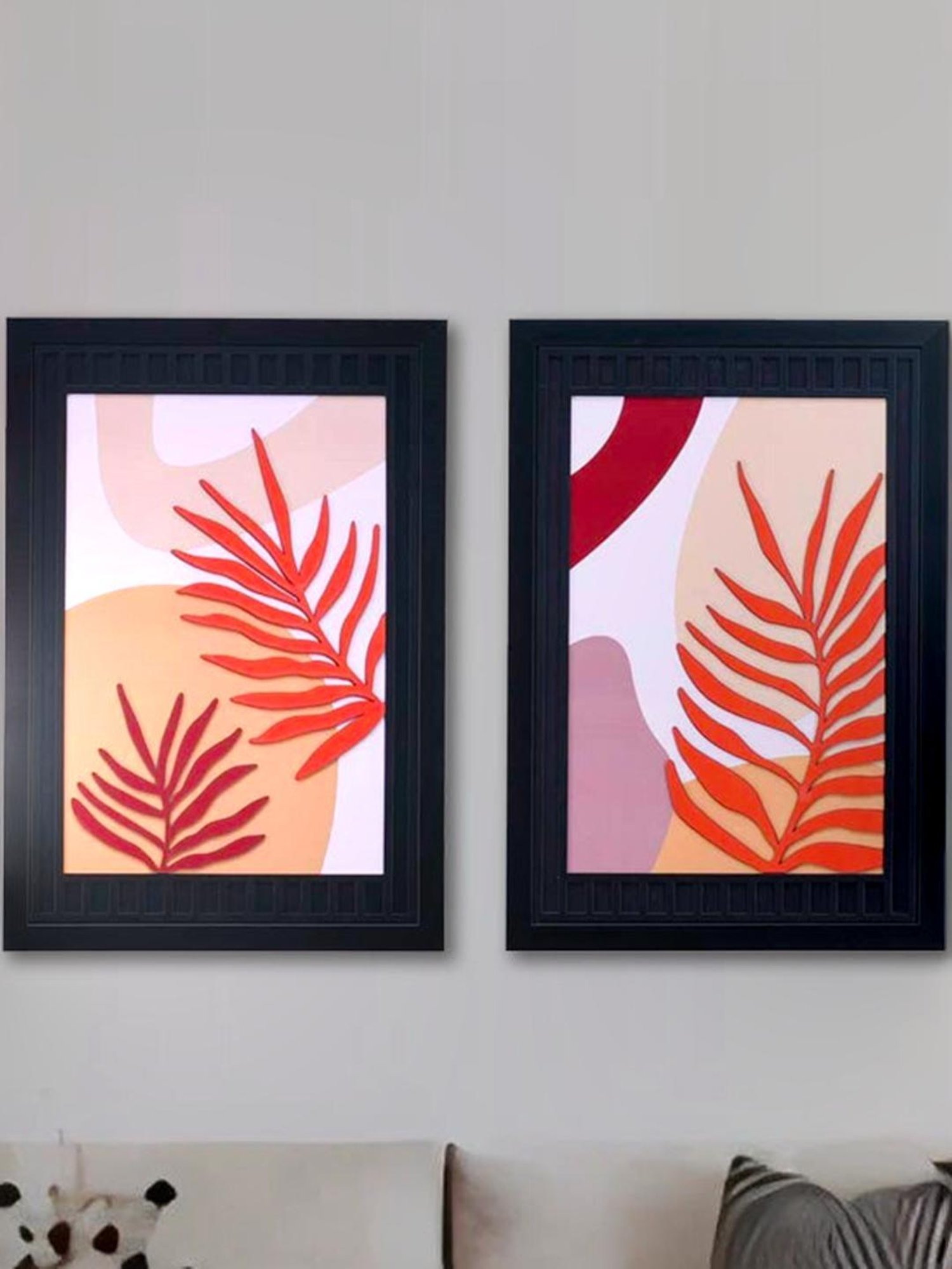 @Home Brown Mdf Foliage 3D Wall Paintings - Set of 2