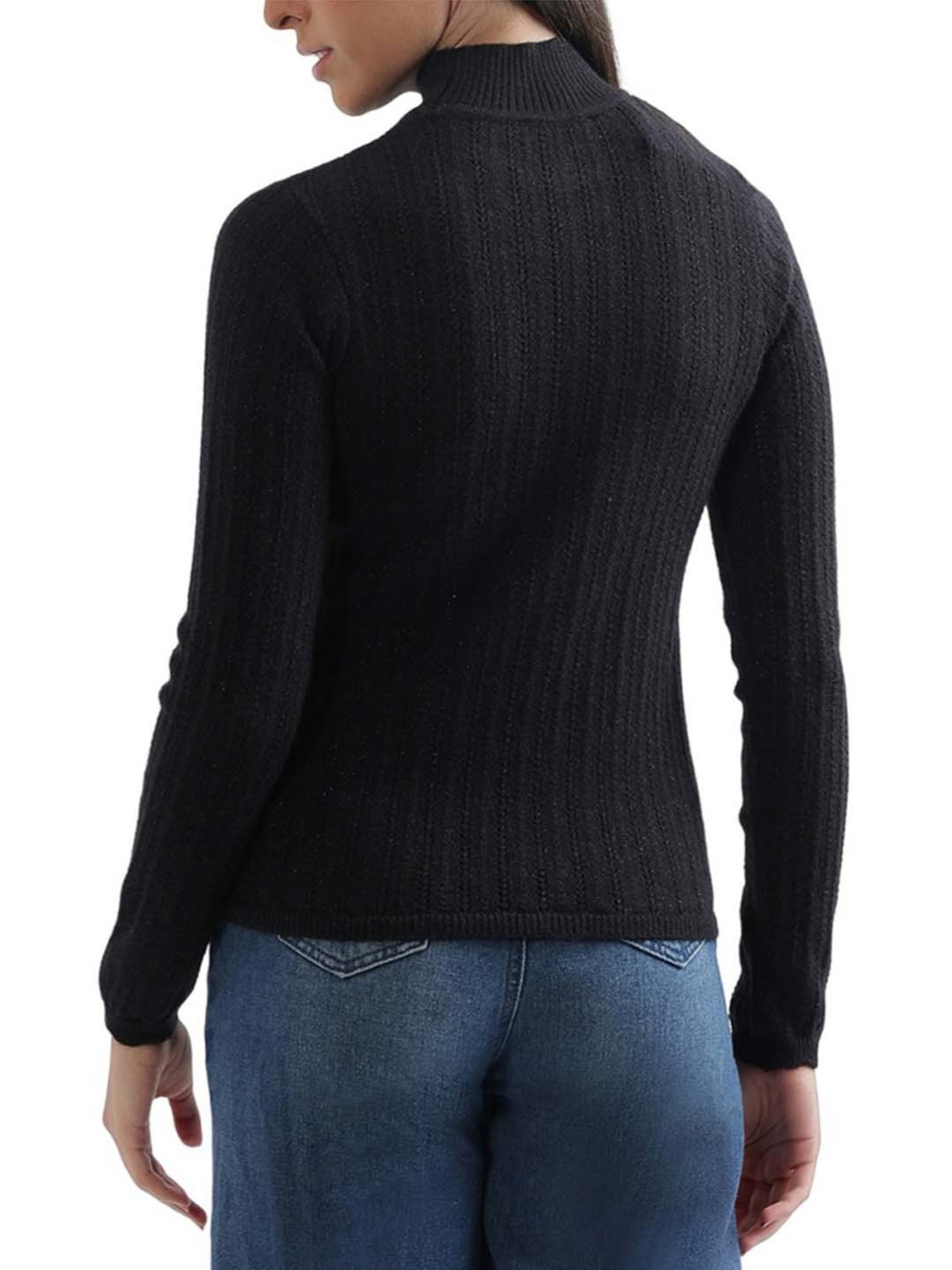 Elle Black Self Pattern Sweater