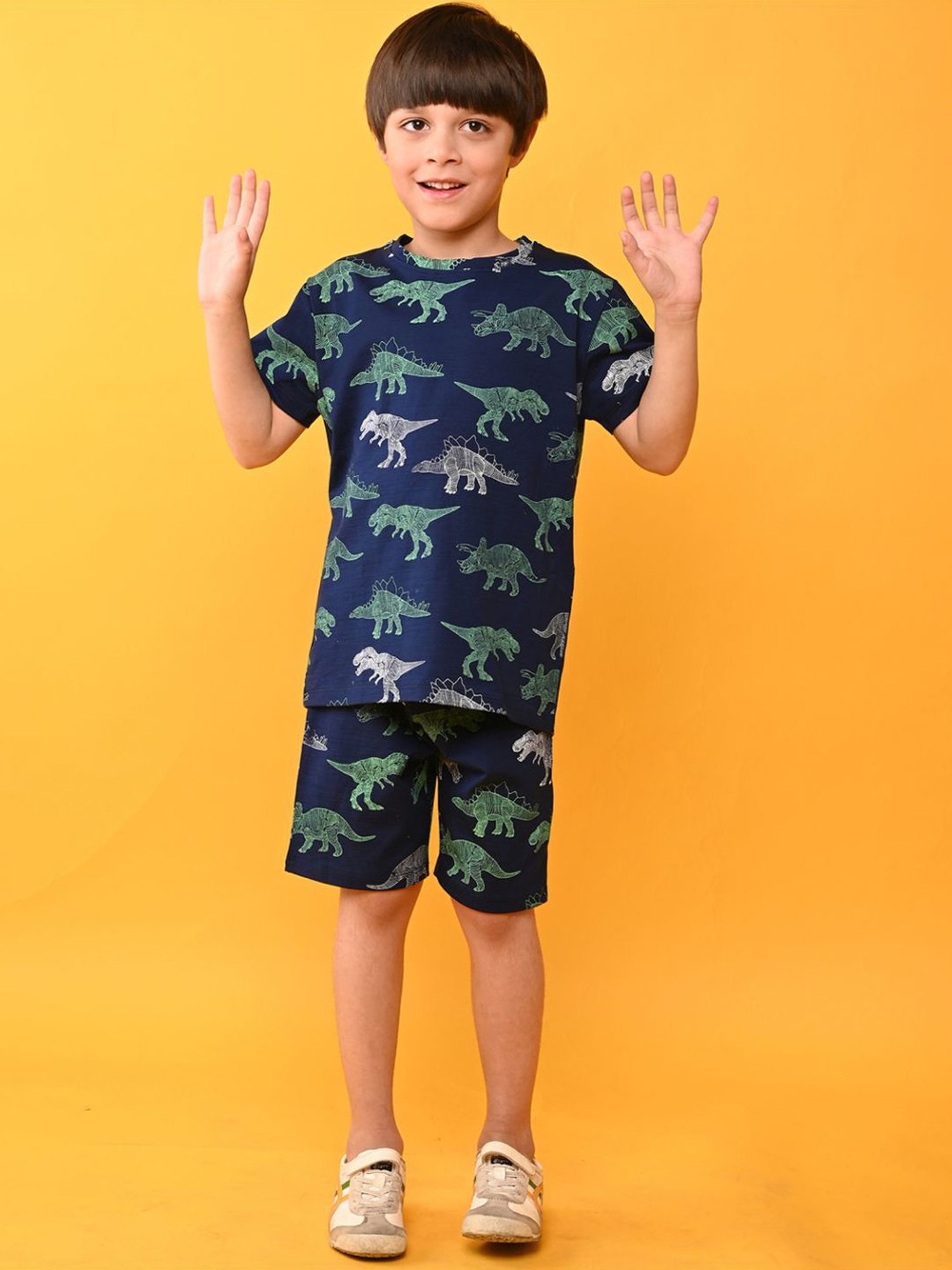 Anthrilo Kids Navy Cotton Printed T-Shirt & Short