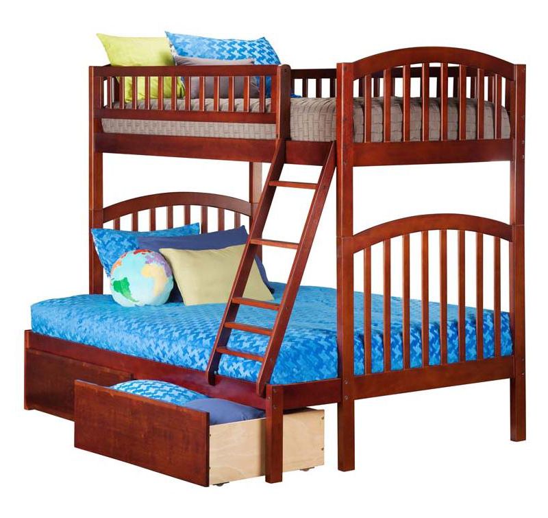 Richland Bunk  Twin over Twin w/ Raised Panel Trundle  Antique Walnut - Atlantic Frame