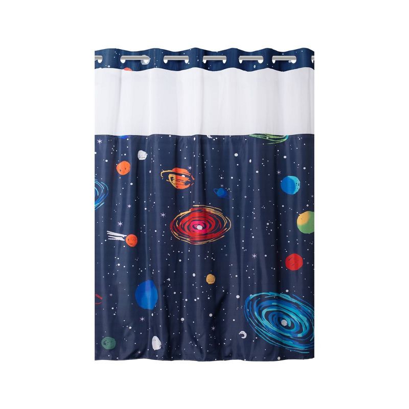 71"x74" Space Shower Curtain with PVC Storage Pocket Liner - Hookless