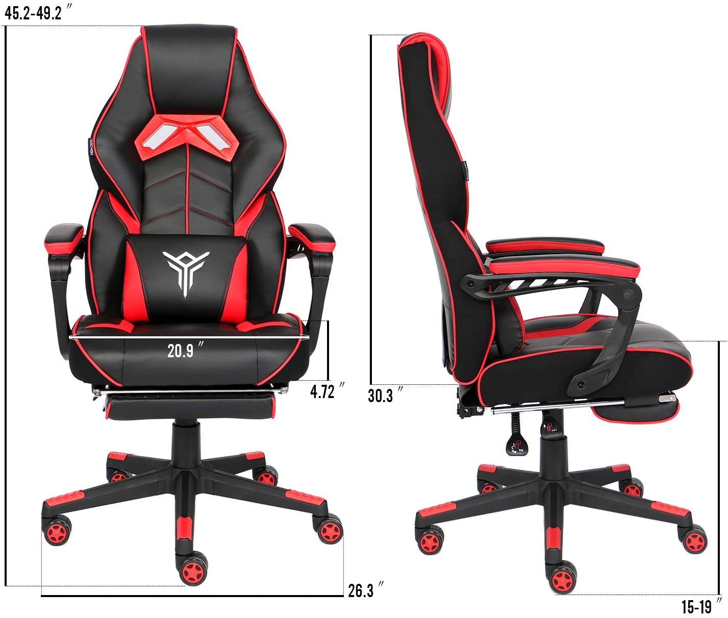Racing Gaming Chair with Footrest and Massage Lumbar Pillow, Swivel Height Adjustable Reclining PU Leather Video Game Chair, E-Sports Gaming Chair Big and Tall