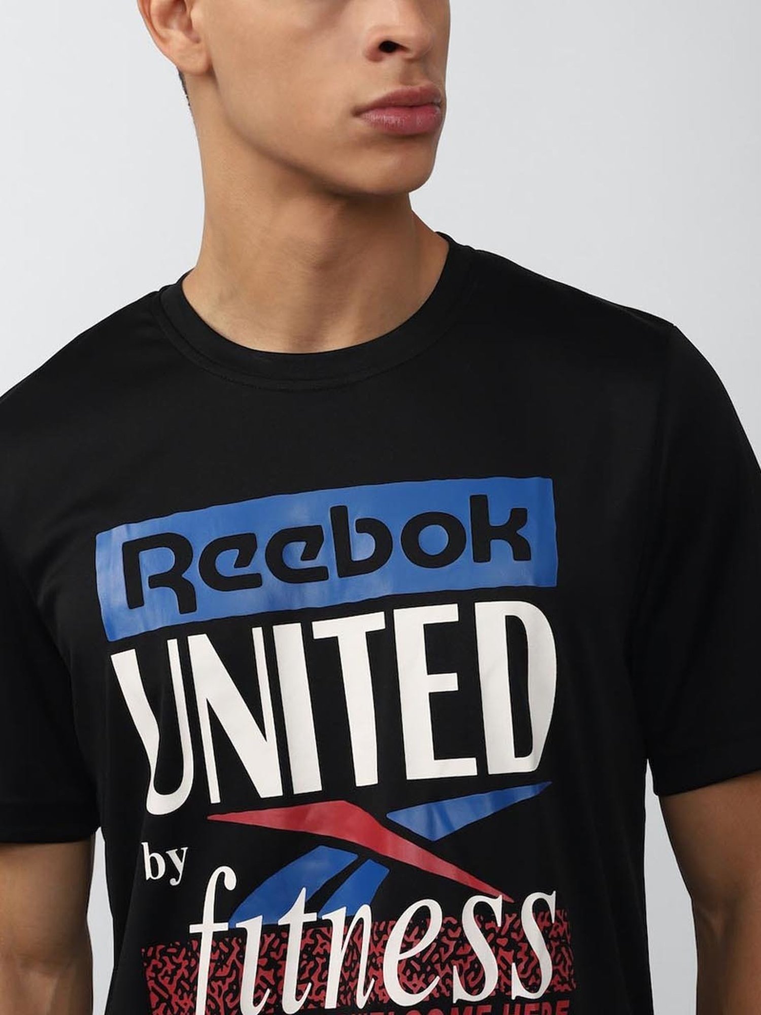 Reebok Black Slim Fit Printed T-Shirt