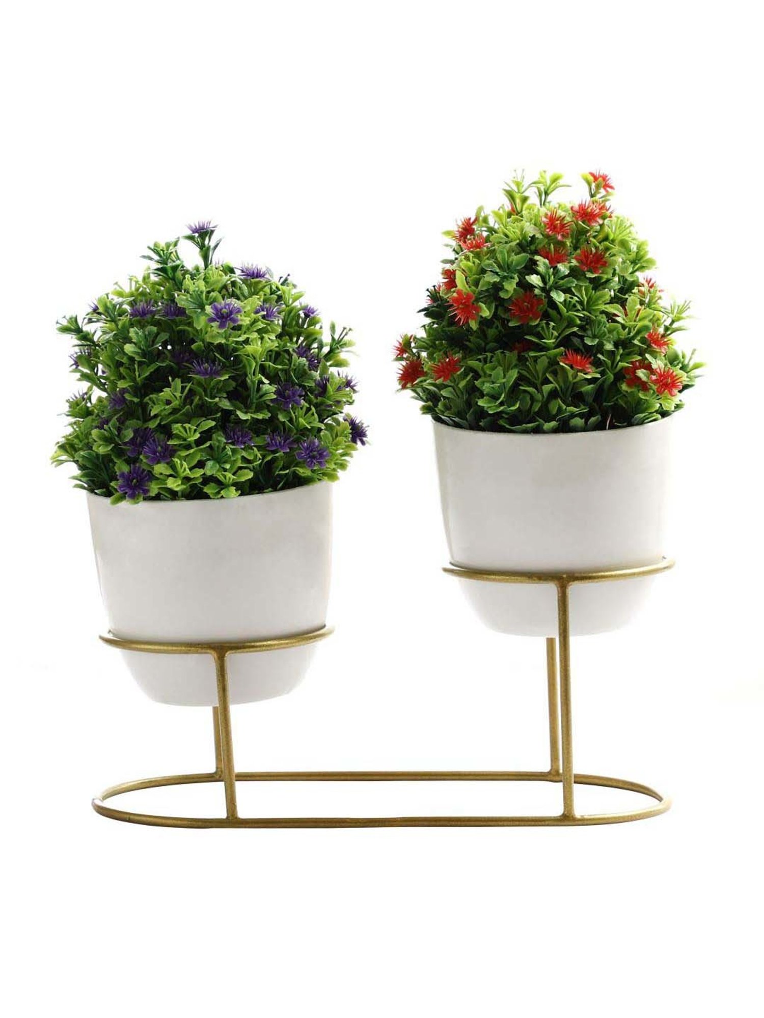 Foliyaj Multicolor Plastic Artificial Plants With Metal Holder - Set of 2