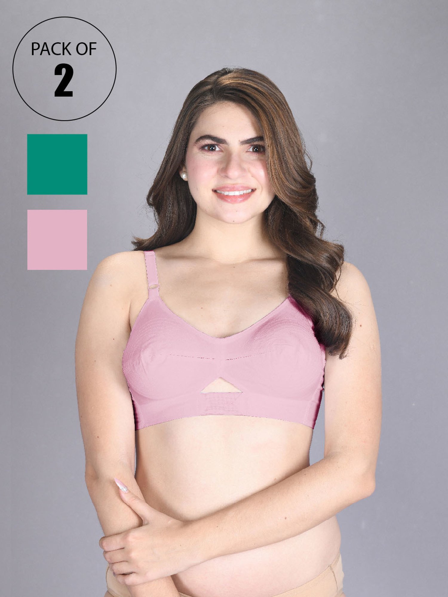 Lux Venus Pink & Teal Full Coverage Non-Wired Everyday Bra With Adjustable Strap - Pack of 2