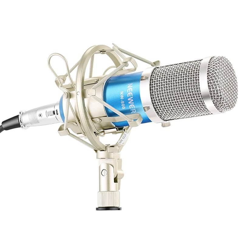 NW800 Professional Studio Microphone Set Including 1NW800 Professional Condenser Microphone 1Microphone Shock Mount 1Balltype Antiwind Foam Cap 1Microphone Power Cable Blue