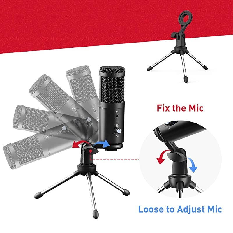 Microphone with Headphone Monitor Jack for Mac & Windows Computer Mic for Recording,Streaming,Voiceover,Gaming,Podcasting Video for YouTube Skype Chat with Adjustable Desktop Tripod & 2.0