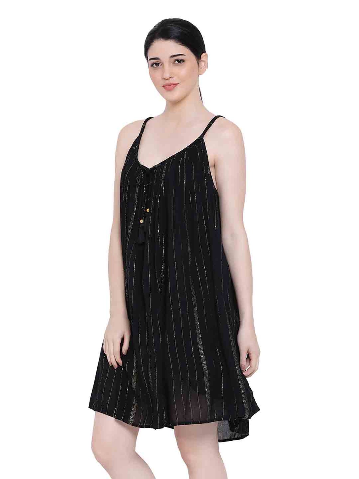 Oxolloxo Black Courtney Vinaya Lurex Night Dress