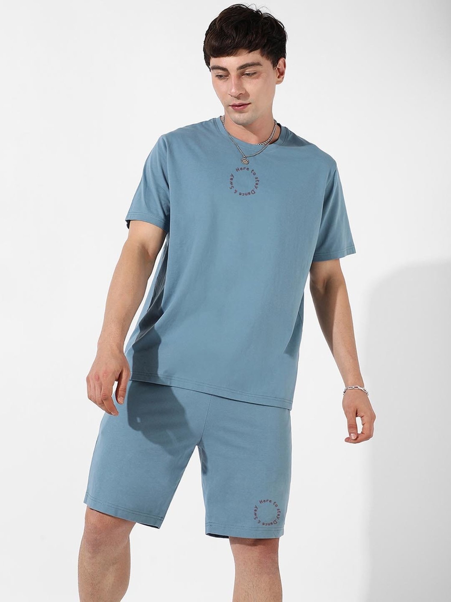 Campus Sutra Blue Regular Fit Oversized Earth Dance Printed Co-Ord Set