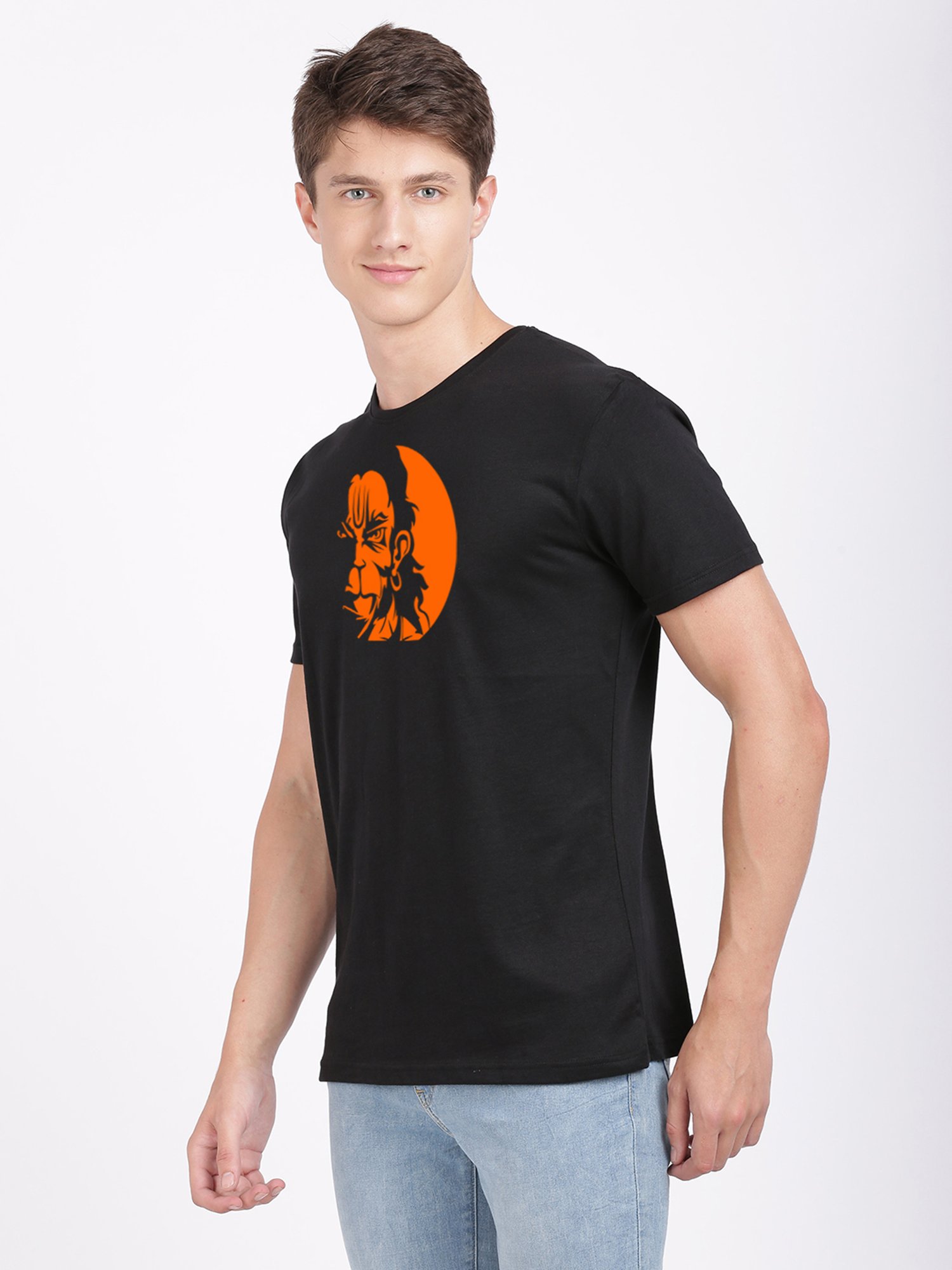 BLACK RADIO Black Slim Fit Printed Cotton Crew T-Shirt