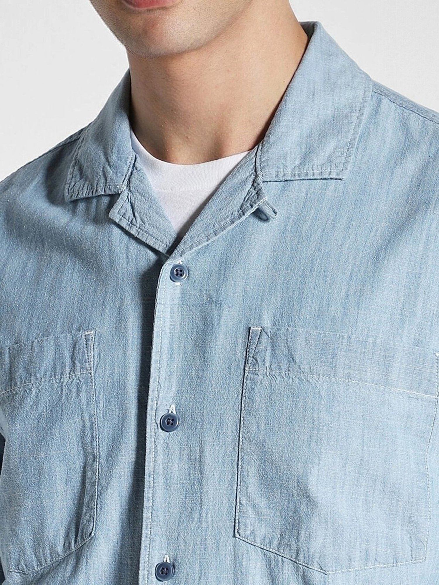 American Eagle Blue Cotton Regular Fit Denim Shirt