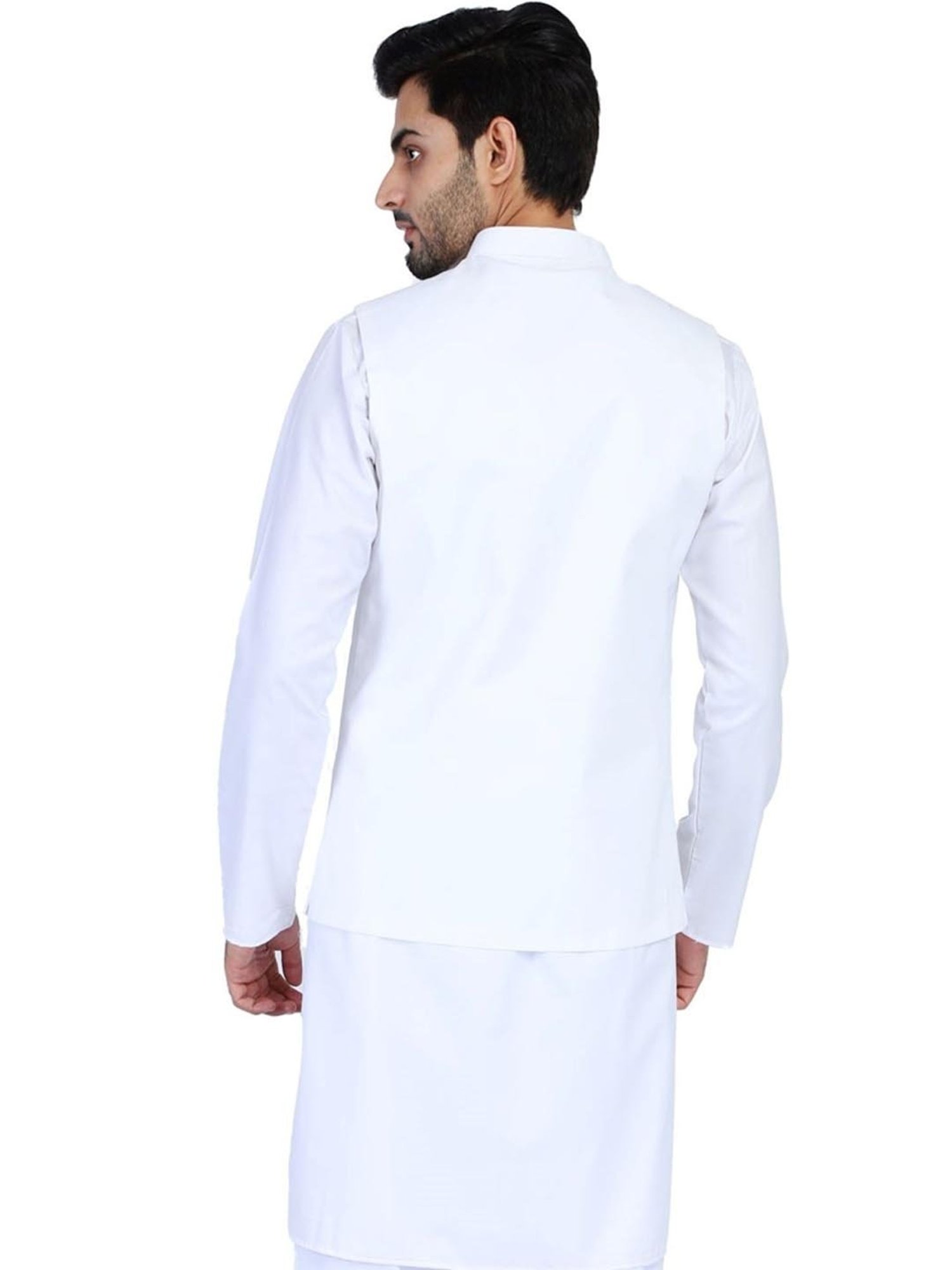 TAHVO White Cotton Slim Fit Nehru Jacket