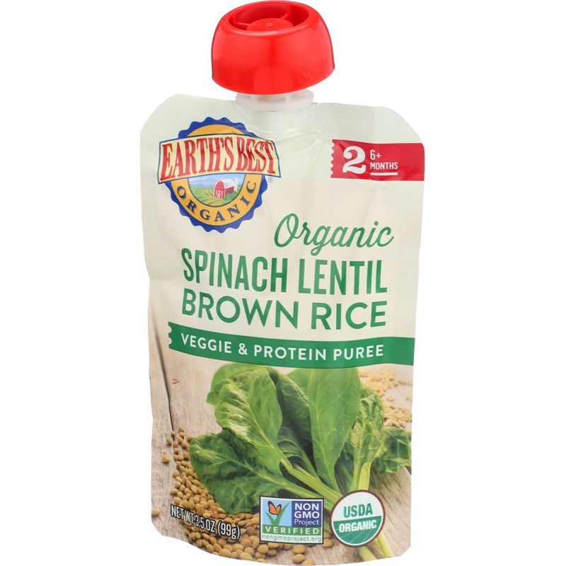Earth's Best Organic Spinach Lentil Brown Rice Baby Food Pouch - 3.5oz