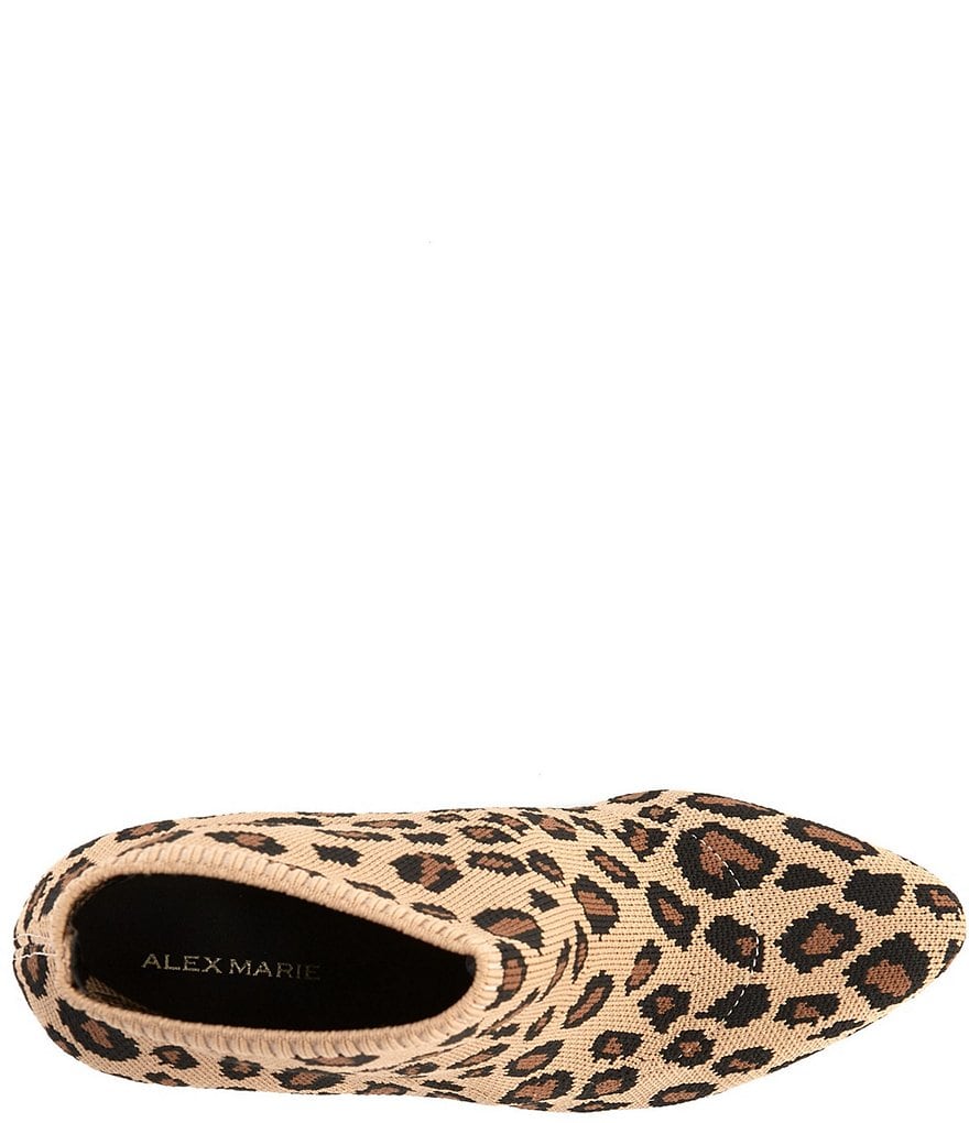 Alex Marie Noemi Leopard Print Stretch Knit Fabric Booties