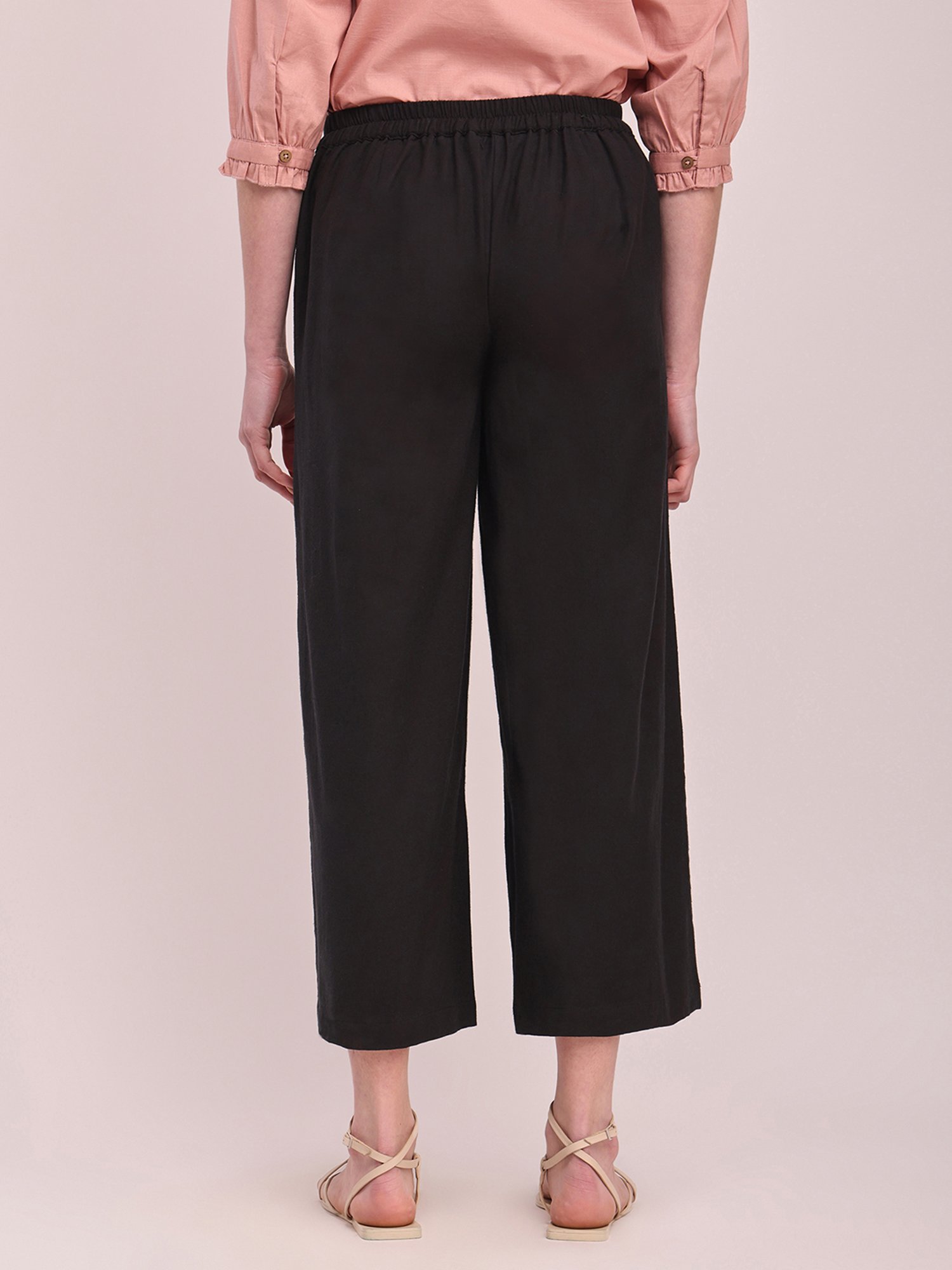 Pink Fort Black Cotton Relaxed Fit Culottes