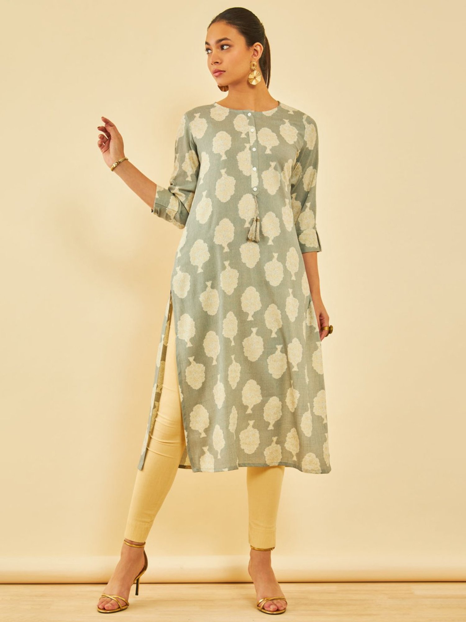 Saffron Threads Black Printed Straight Kurta