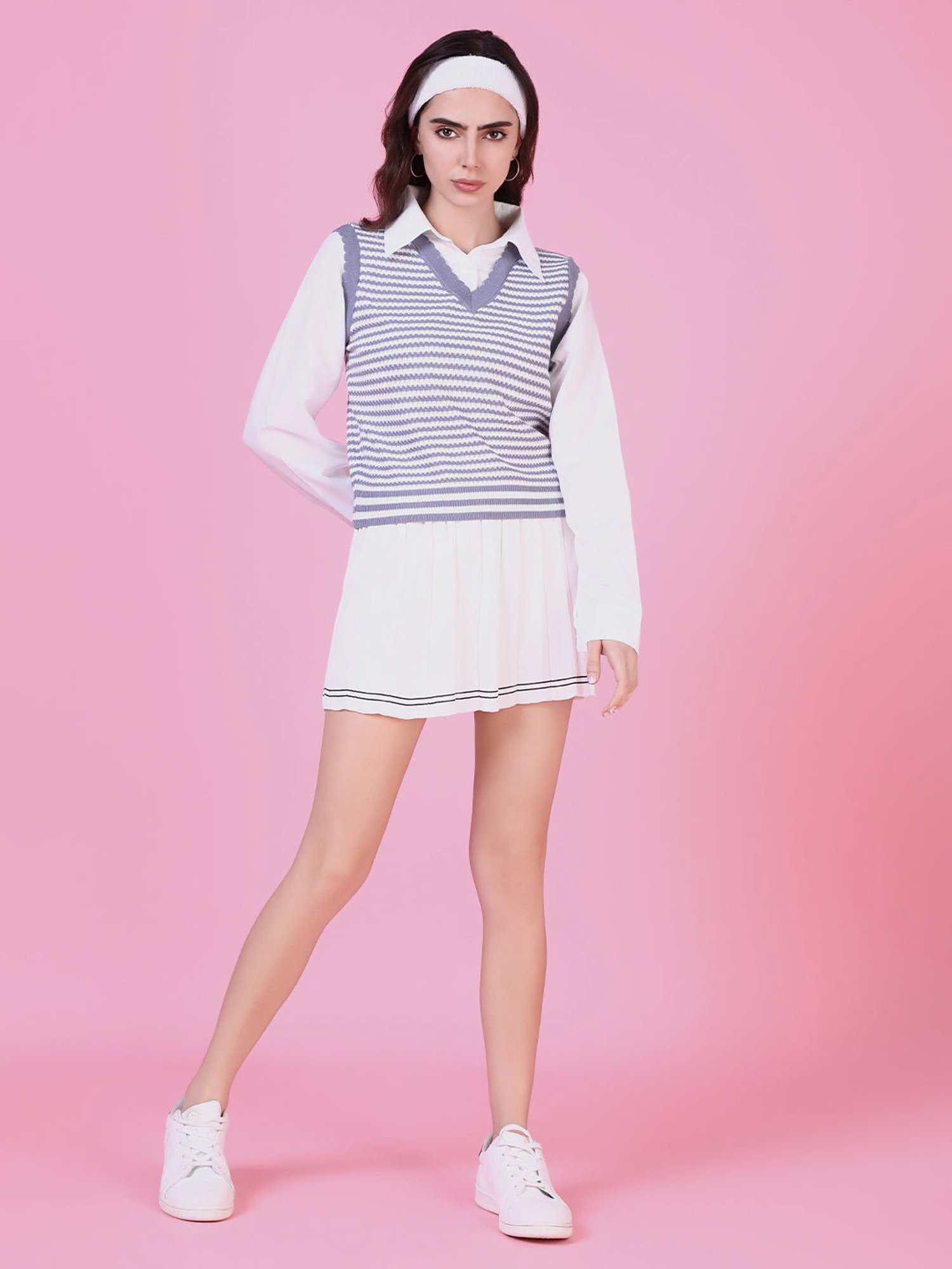 SHOWOFF Grey Striped Top