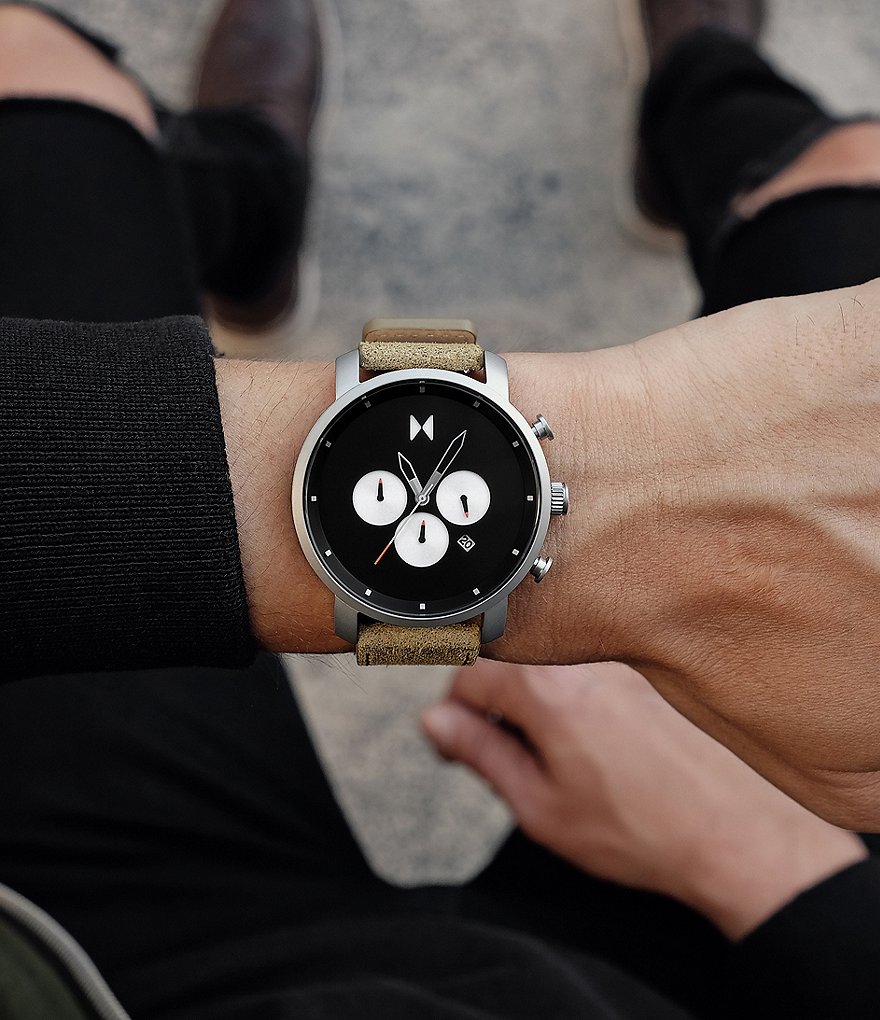 MVMT Chronograph Moss Green Leather Strap Watch