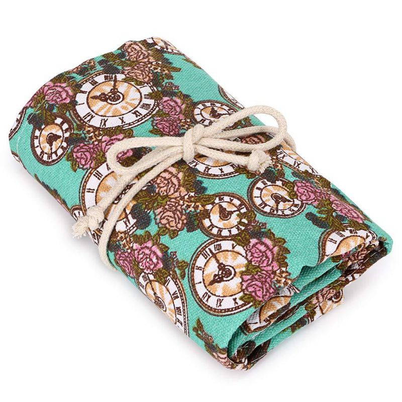 BTSKY Canvas 108 Slot Pencil Roll Wrap-Pencil Pouches Holder Fit for Prismacolor Premier Colored Pencils (108 Slots Rose Clock)