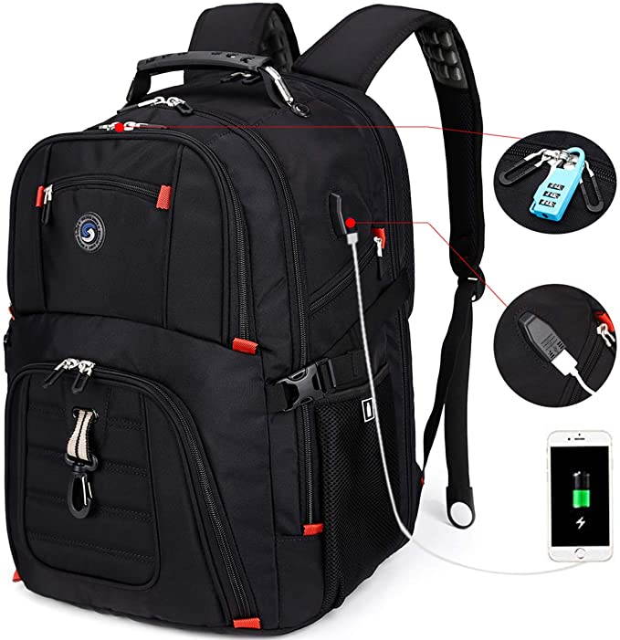 Durable 50L Laptop Backpack Travel Backpack College Bookbag with USB Charging Port fit 17 Inch Laptops for Men Women