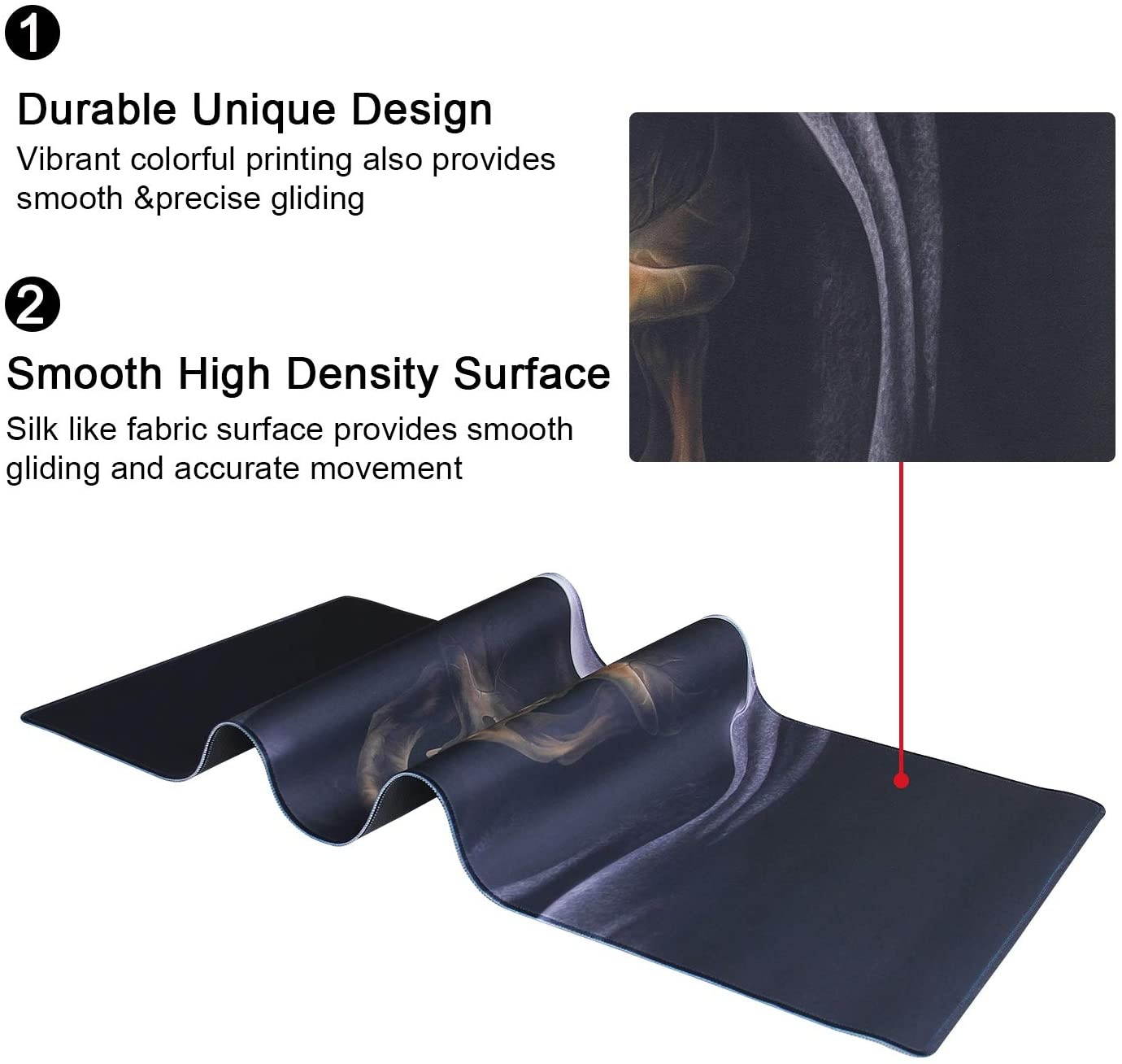 Meffort Inc Extra Large Extended Gaming Desk Mat 34.75 x 15.25 inch XXL XXLG Mouse Pad - Skull Face