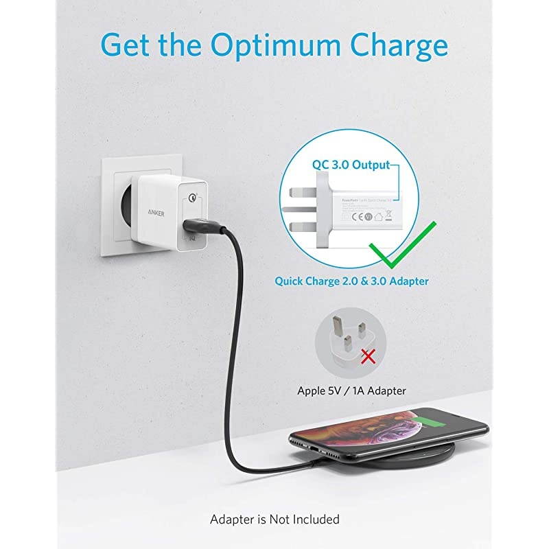 Wireless Charger, PowerWave Pad, Compatible iPhone 12, 12 Mini, 12 Pro Max, 11, 11 Pro, 11 Pro Max, AirPods Pro, 10W Fast-Charging Galaxy S20 S10 S9, Note 10 Note 9 Note 8 (No AC Adapter)