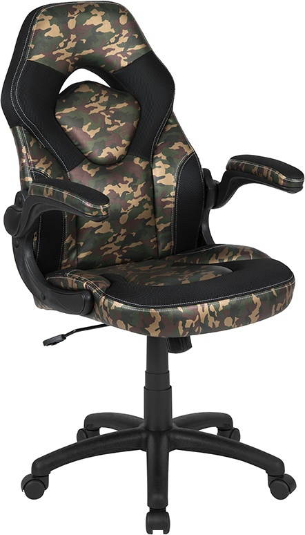 Flash Furniture CH-00095-CAM-GG X10 Gaming Chair Racing Office Ergonomic Computer PC Adjustable Swivel Chair with Flip Up Arms Leather Soft, Camouflage & Black