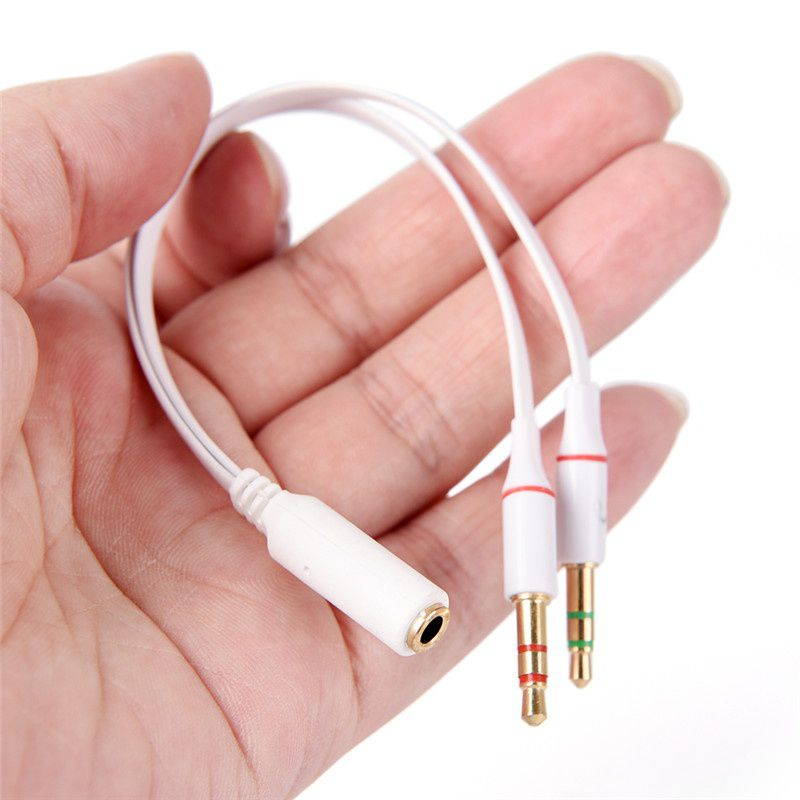 3.5mm Female To 2 Male Y Splitter Aux Audio Cable PC Headphone Earphone Mic Jack
