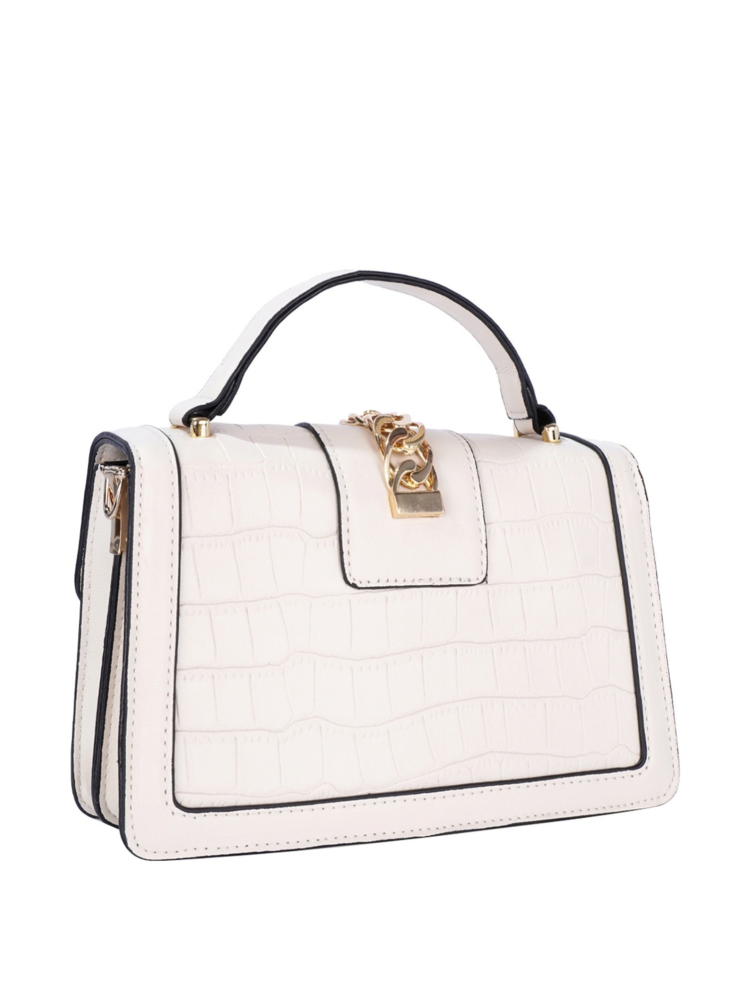 Luvoksi White Textured Medium Satchel Handbag