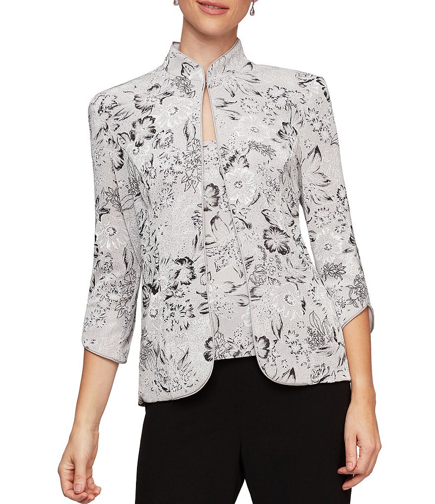 Alex Evenings Mandarin Collar Glitter Knit Twin Set