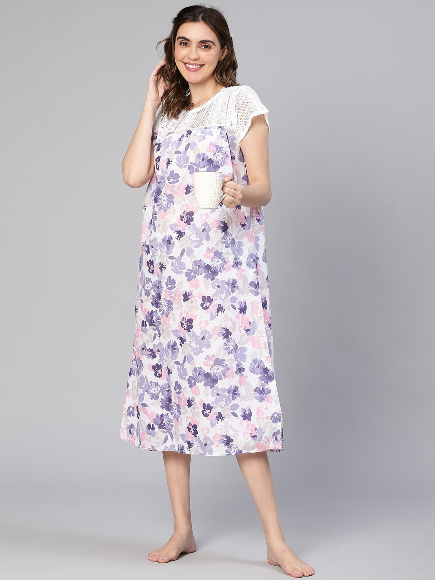 Oxolloxo Multicolor Cotton Floral Print Night Dress