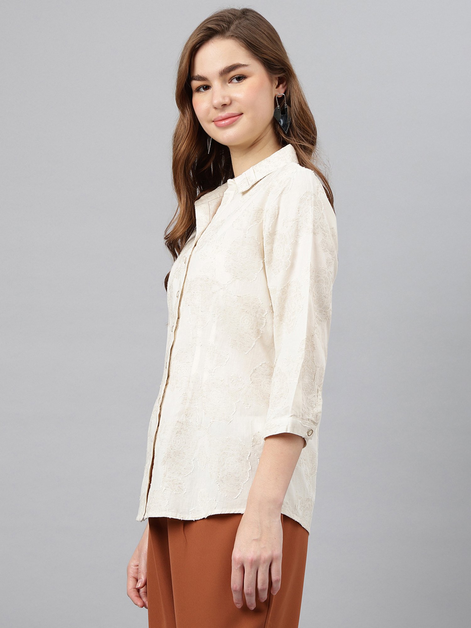 Latin Quarters Beige Self Design Shirt