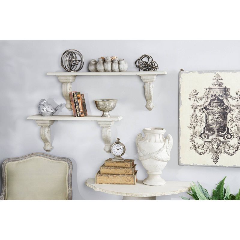 31.5" x 13.5" Large Floating Wall Shelf with Decorative Scrollwork Beige/White - Olivia & May