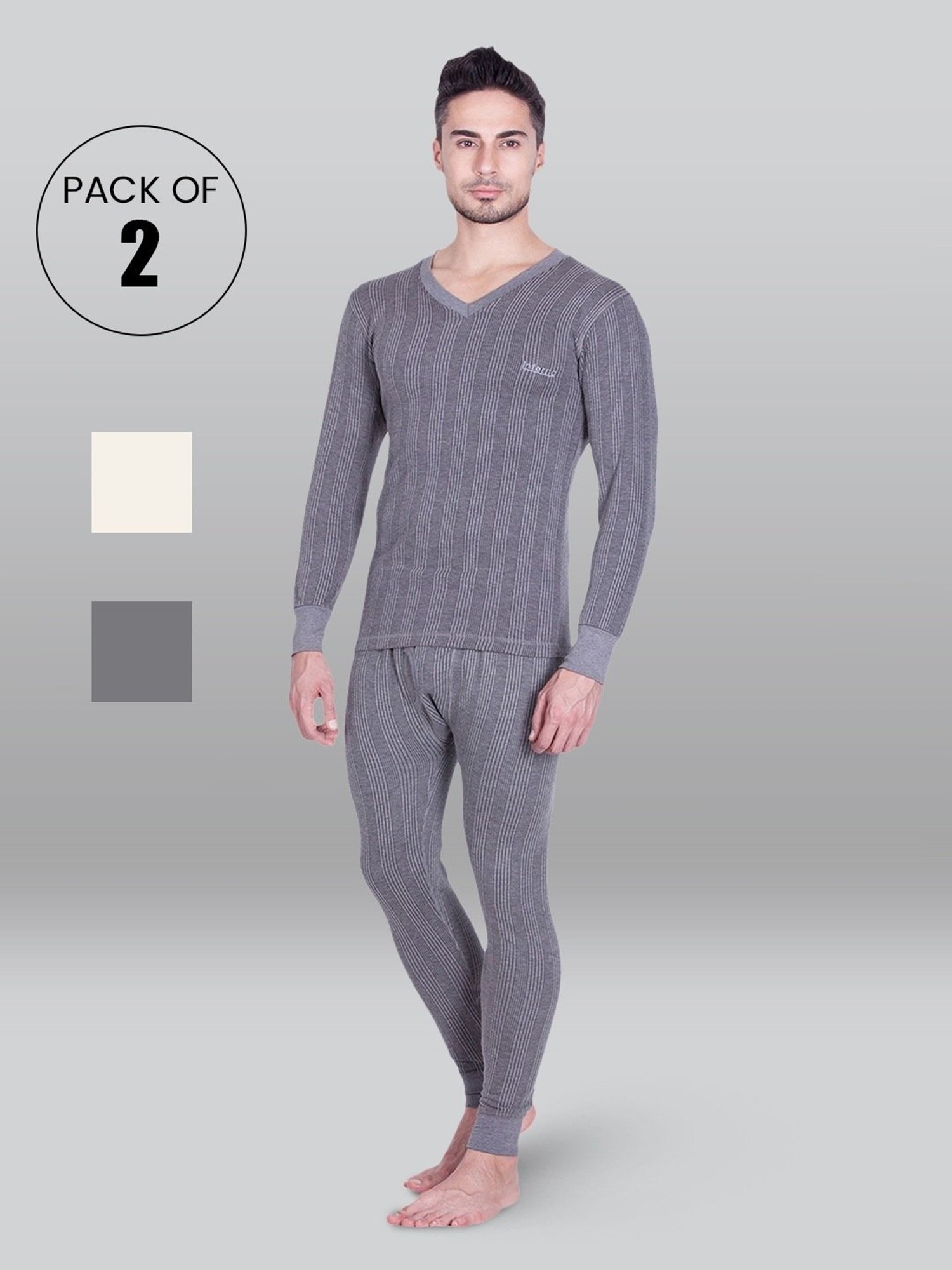 LUX Inferno Grey & White Skinny Fit Striped Thermal Set - Pack of 2