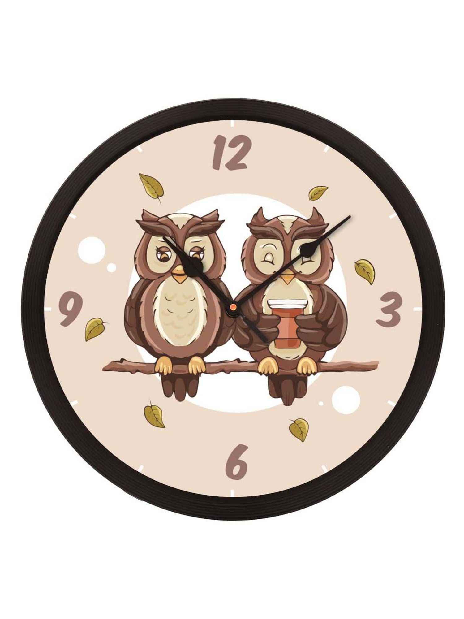eCraftIndia 'Cute Owl Couple' Designer Round Analog Black Wall Clock