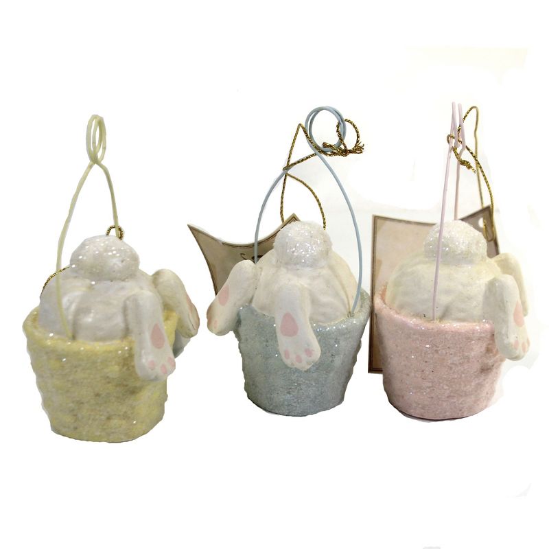 Easter 4.25" Bunny Tail Ornaments Set / 3 Place Card Holder Spring Basket  -  Tree Ornaments