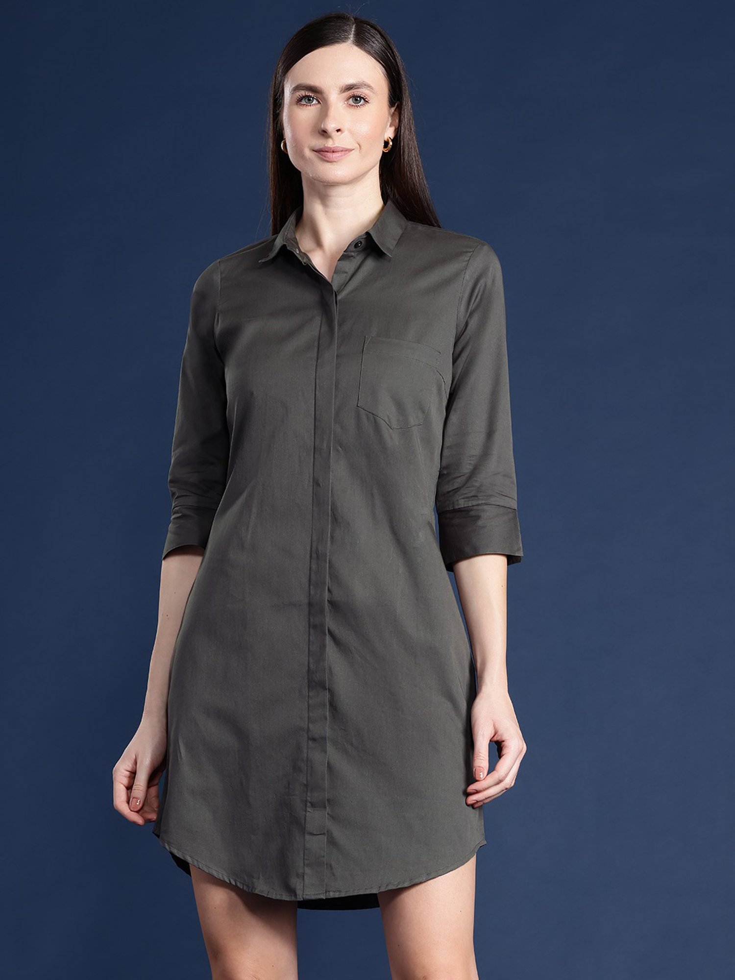 Hancock Grey Cotton Regular Fit Shirt Dress
