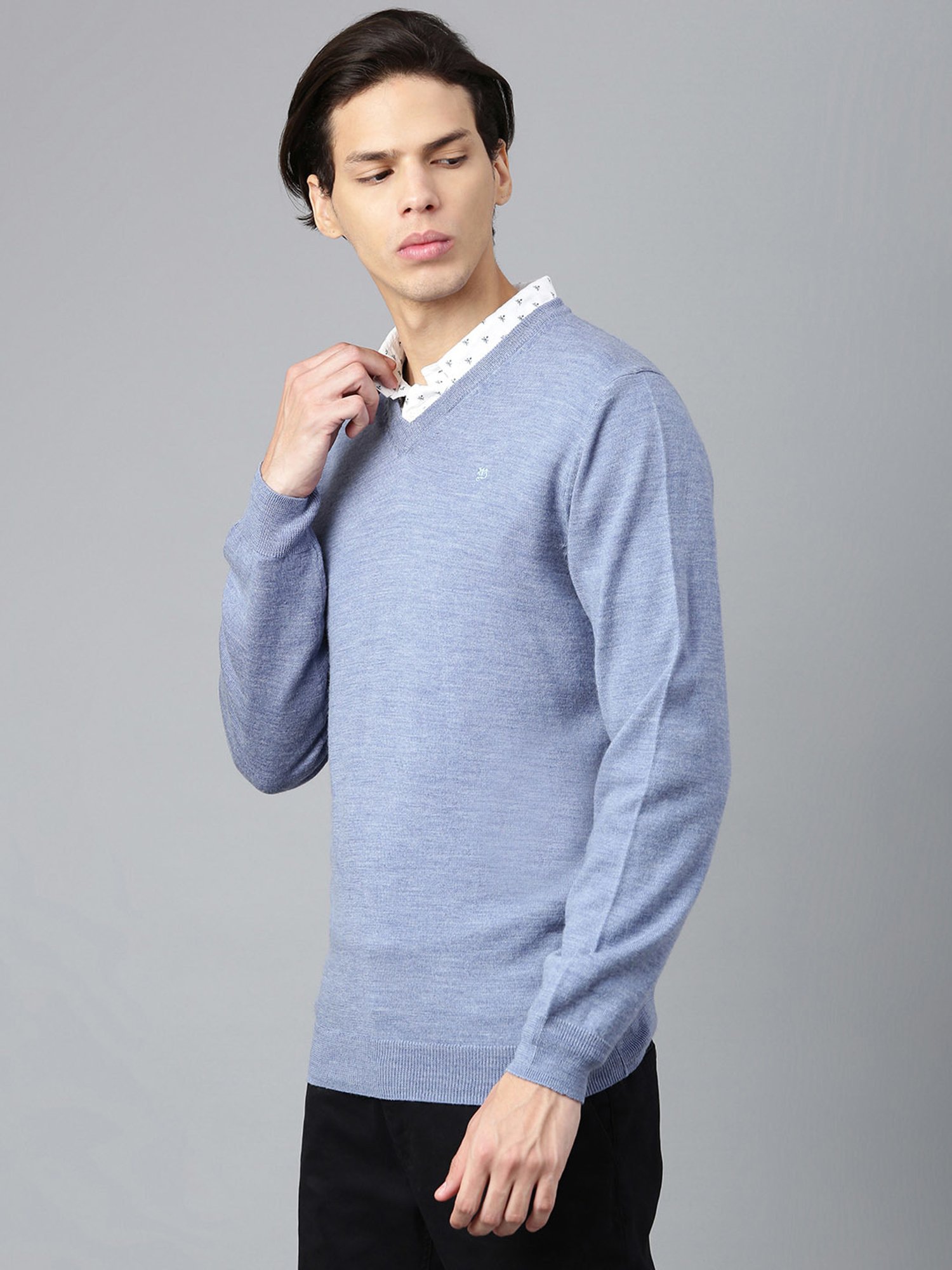 Woods Sky Blue Regular Fit V Neck Sweater