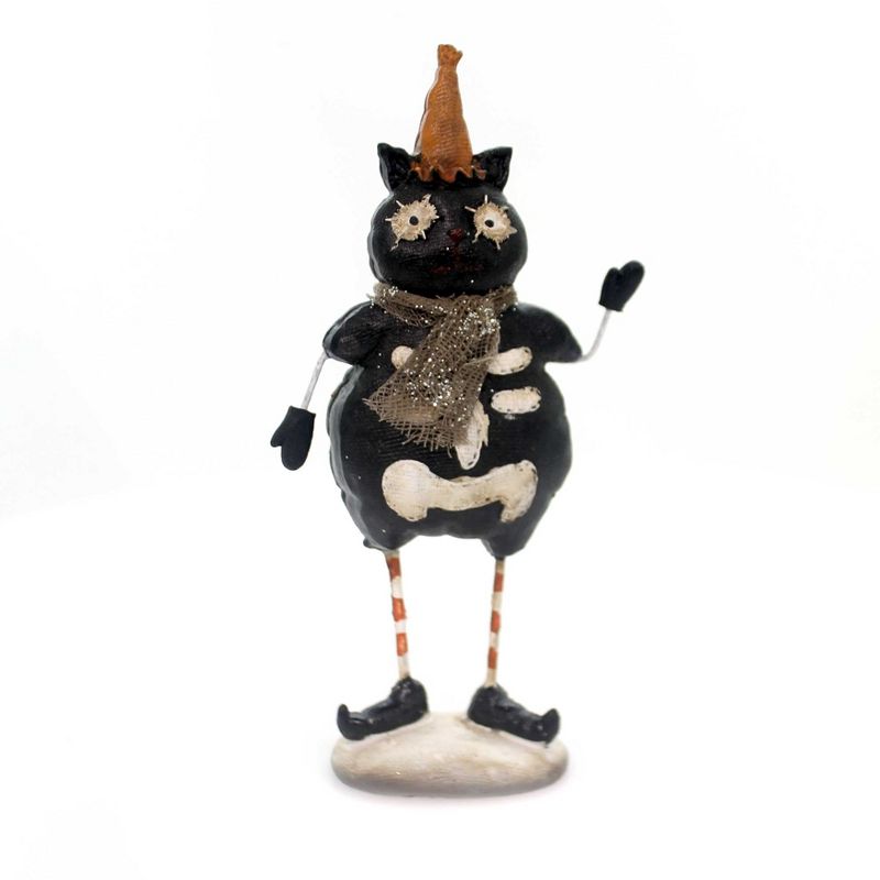 Halloween 6.75" Skeleton Cat With Orange Hat Figurine Black  -  Decorative Figurines