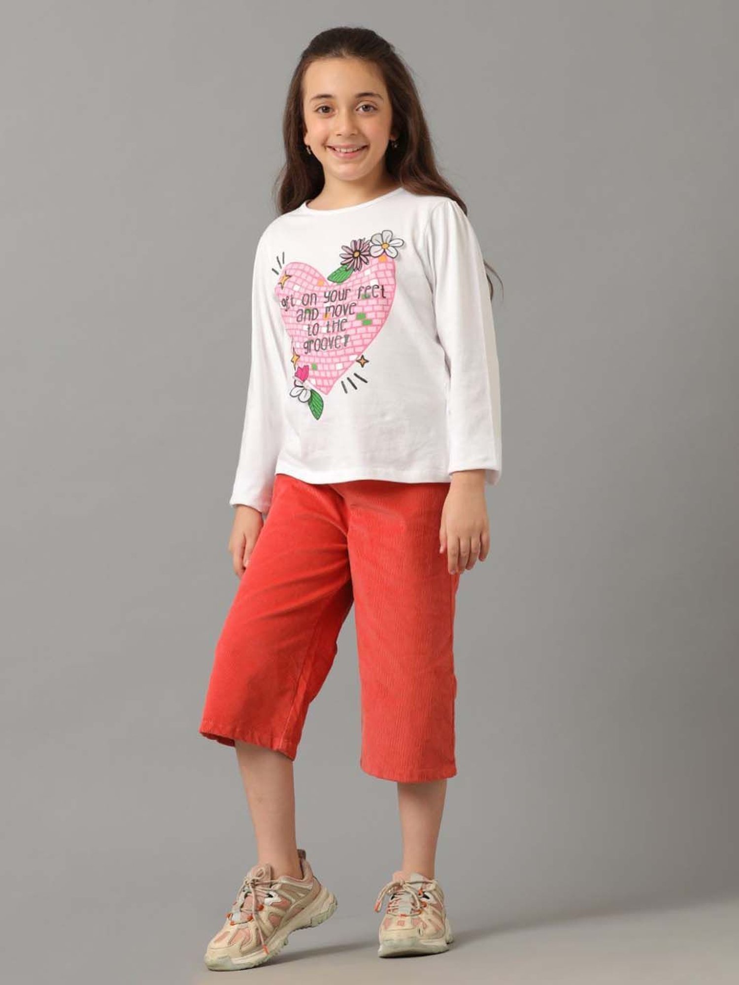 Under Fourteen Only Kids Orange Cotton Slim Fit Full Sleeves Trouser