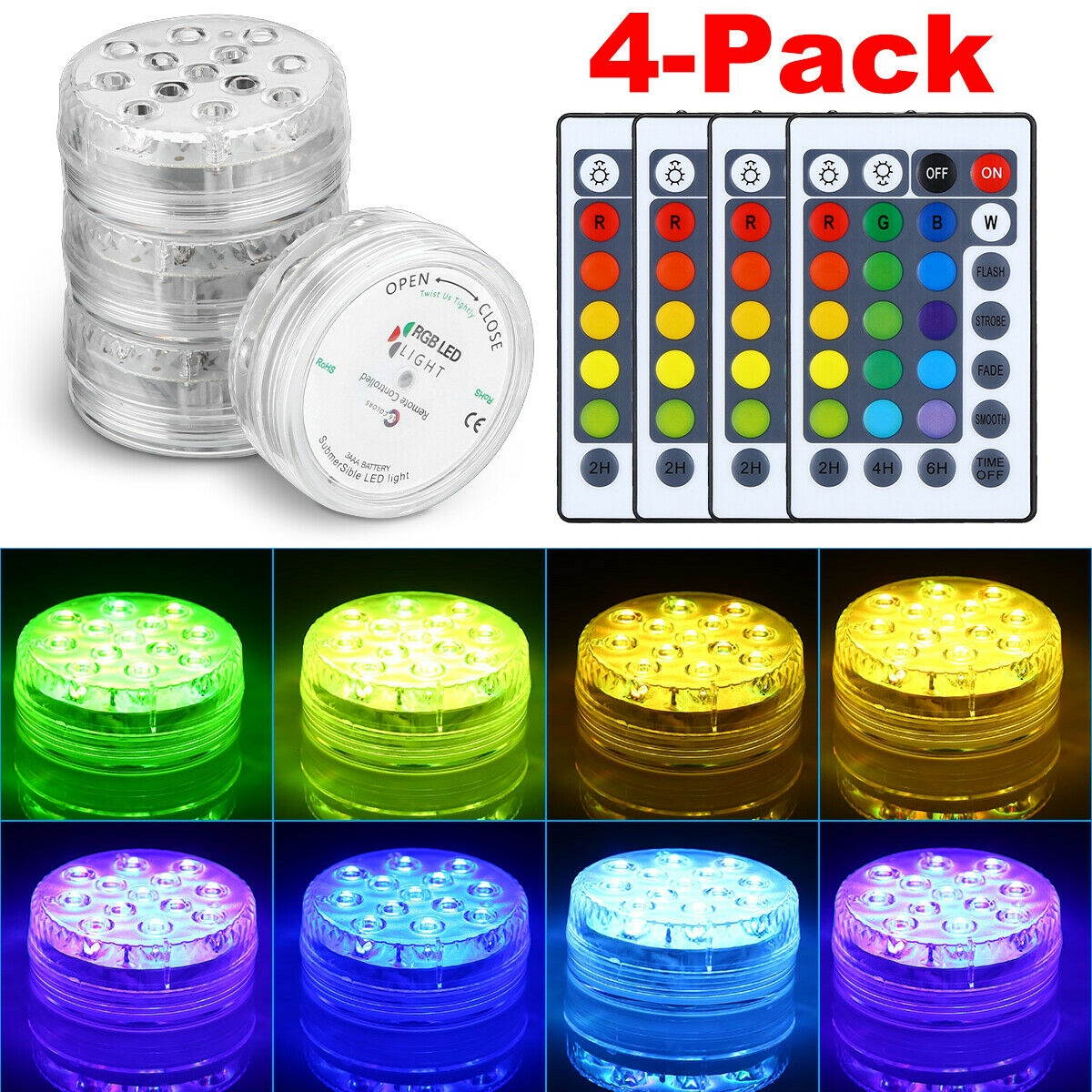 4PCS Swimming Pool Light RGB LED Bulb Underwater Color Vase Decor Light  Remote