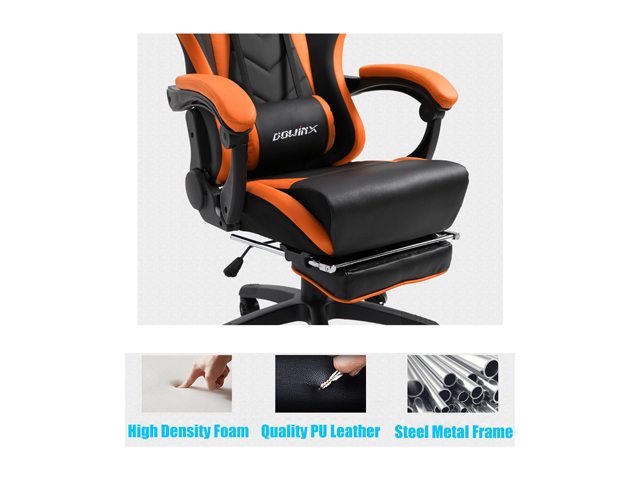 Dowinx Gaming Chair Ergonomic Office Recliner for Computer with Massage Lumbar Support, Racing Style Armchair PU Leather E-Sports Gamer Chairs with Retractable Footrest (Black&Gray)