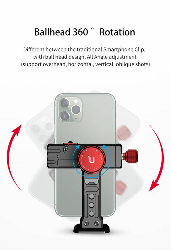 Ulanzi ST-14 Iron Man III Vertical Shooting Metal Smartphone Mount Holder Cold Shoe Tripod Mount for LED Light Mic Vlog Mount