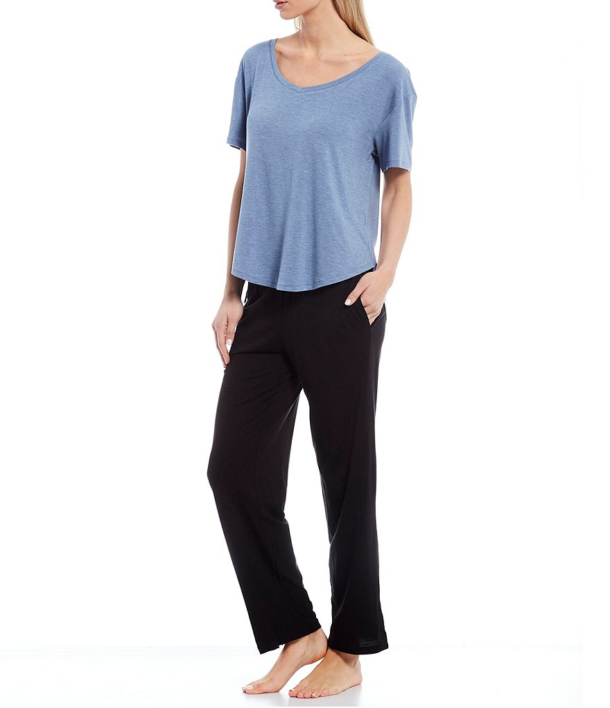 VAN WINKLE & CO. Solid Knit Short Sleeve V-Neck Sleep Tee