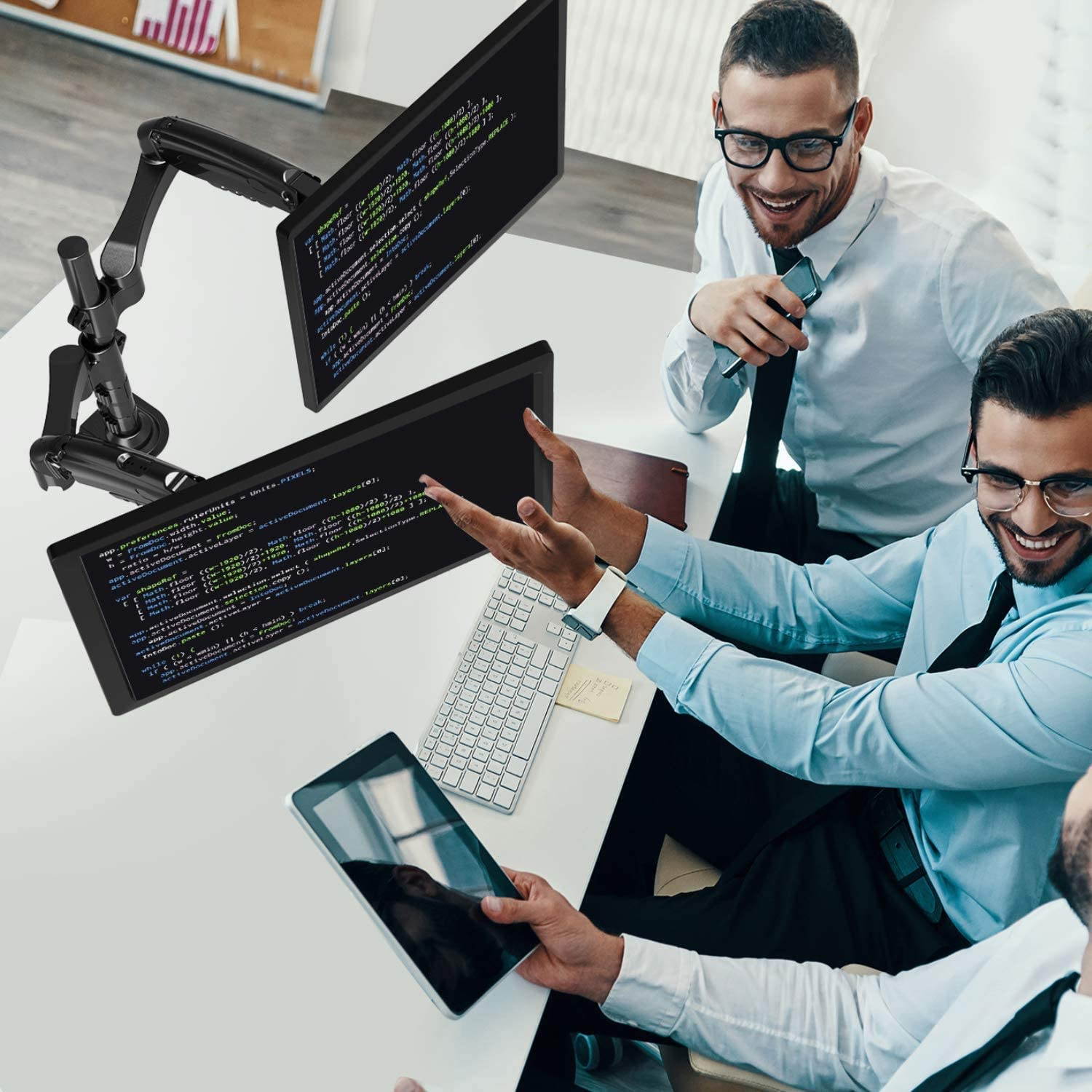 Dual Monitor Stand - Height Adjustable Gas Spring Double Arm Monitor Mount Desk Stand Fits Two 17 to 32 inch Screens with Clamp, Grommet Mounting Base, Each Arm Holds up to 19.8lbs